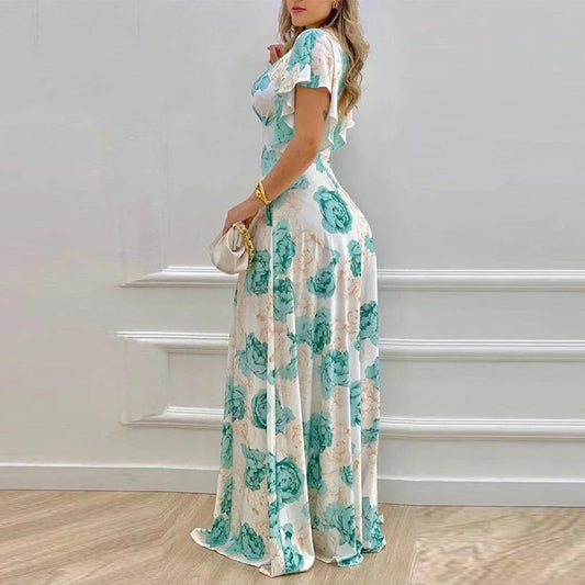 Flower Print Womens Dress Women Long Dress Beach Breathable Daily Elegant High Waist Holiday Maxi Dress Fashion