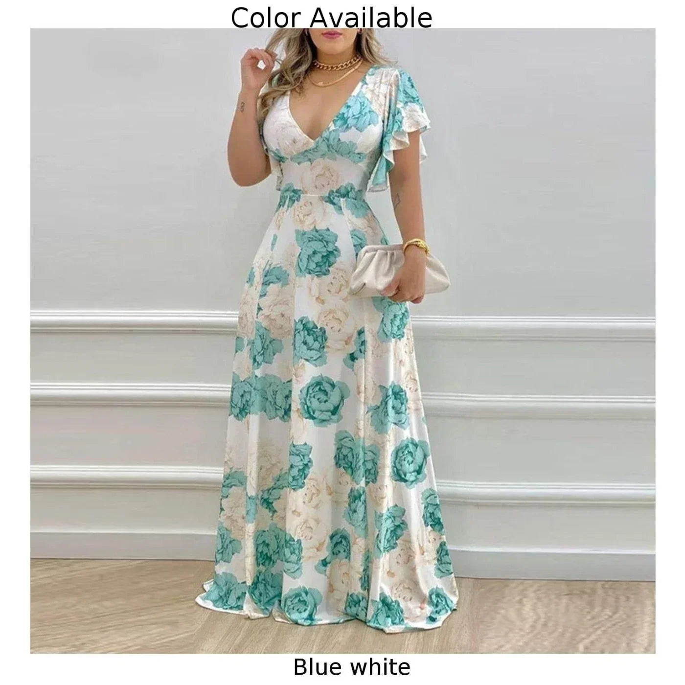Flower Print Womens Dress Women Long Dress Beach Breathable Daily Elegant High Waist Holiday Maxi Dress Fashion